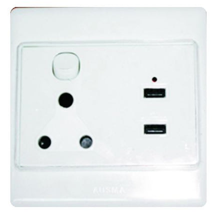 Ausma Wall Socket 1x3PIN 2xUSB 4X4