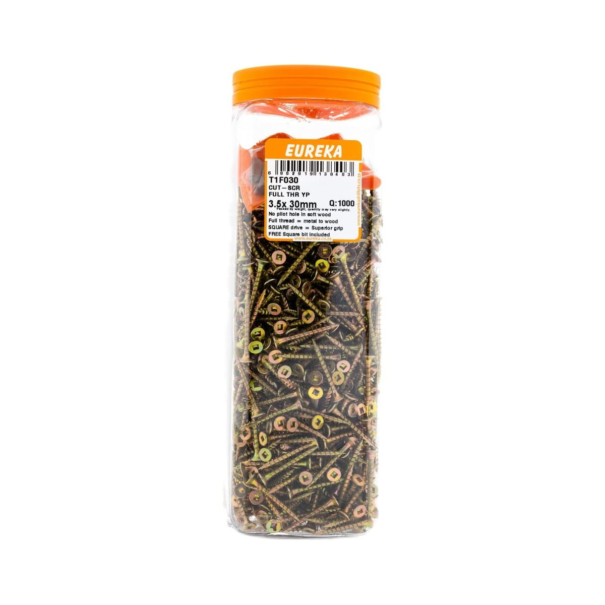 EUREKA Cut-Screw Full Thread Yellow Passivated 3.5 x 30mm Q:1000 T1F030