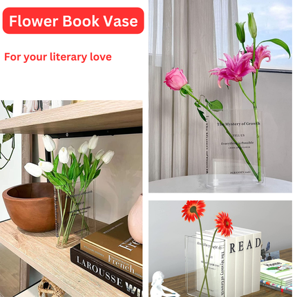 Acrylic Book Vase, Flower Vase, Home Decor, Book Shelf Decor, Clear Vase